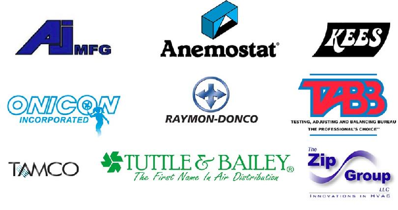 products we represent: AJ Manufacturing, Anemostat, KEES, Onicon, Raymon-Donco, TABB, Tamco, Tuttle & Bailey, Zip Group 
